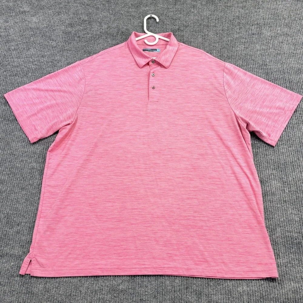 Roundtree & Yorke Performance Polo Shirt Mens 3XLT Pink Striped Big Tall Stretch